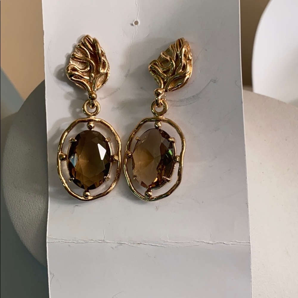 Gold leaf 2” drop pierced earrings